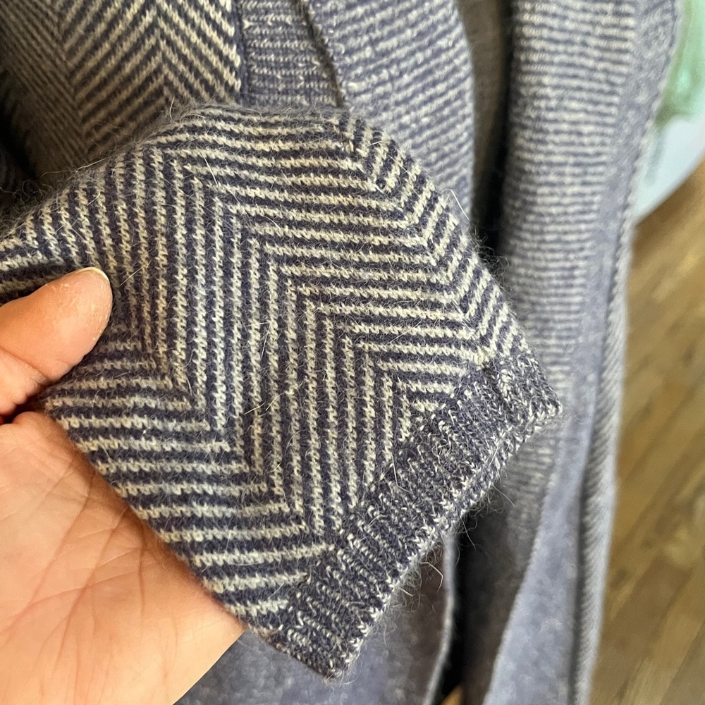 EUC Kenar Nylon & Angora Blend Blue & Grey Chevron Long Open Cardigan Small - Picture 3 of 6